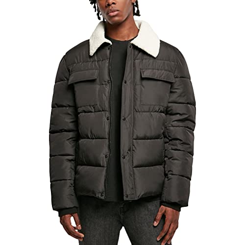 Urban Classics Sherpa Collar Padded Shirt Jacket, stylowa męska kurtka puchowa z wywijanym kołnierzem, dostępna w kolorze czarnym, rozmiary S-5XL, czarny, S