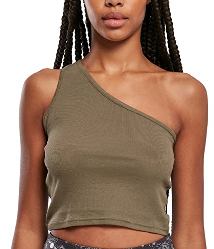 Urban Classics Damska krótka koszulka sportowa damska typu tank top cropped asymetryczny, khaki, S