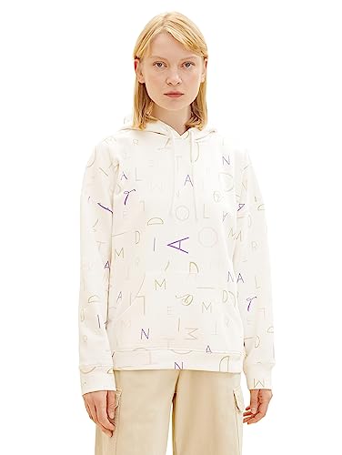 TOM TAILOR Denim Damska bluza z kapturem oversize z nadrukiem liter na całej powierzchni, 34260-white Letter Print, L