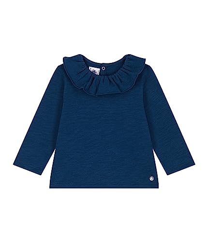 Petit Bateau Bluzka z długim rękawem dla dziewczynek, Niebieski Incognito, 6 Miesiące