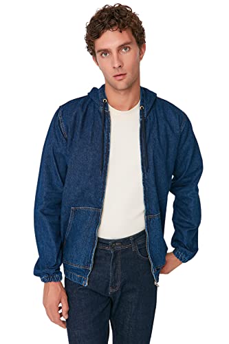Trendyol Męska bluza z kapturem, zwykła, kurtka, granatowy, L, granatowy, L