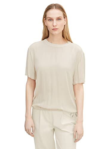 TOM TAILOR Damski T-shirt bluzka z kokardką 1030328, 10336 - Light Cashew Beige, 32