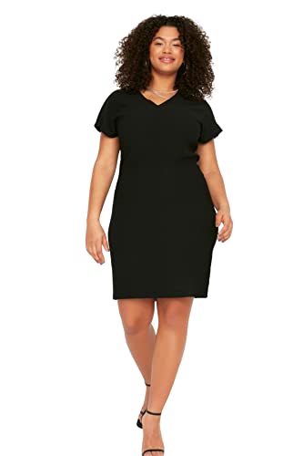Trendyol Damska sukienka w rozmiarze plus size, regularna, dzianinowa sukienka plus size, Czarny, 4XL