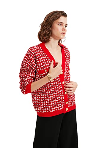 Trendyol Damski standardowy standardowy kardigan z dzianiny z dekoltem w serek, Czerwony, S