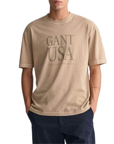 GANT Męski t-shirt Sunfaded USA, Concrete BEIGE, Regular, Concrete beżowy, L
