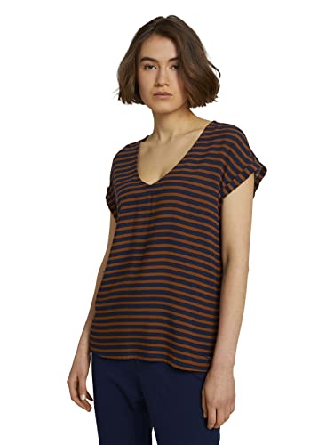 TOM TAILOR Denim Damski Wzorzysta bluzka krótka 1024993, 27942 - Blue Brown Stripe, M