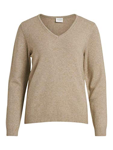 Vila Damski sweter z dzianiny z dekoltem w serek, Naturalny melanż, L