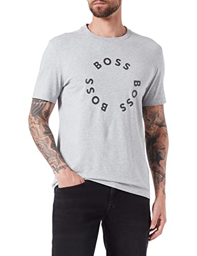 BOSS T-shirt męski Tee 4 z bawełny stretch z okrągłymi nadrukami logo, Light/Pastel Grey59, XXL