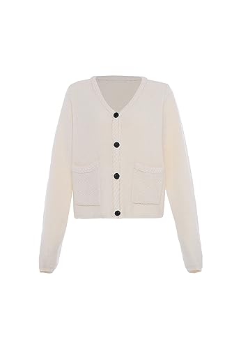 faina Damski modny kardigan top z dzianiny z dekoltem w serek Wełna BIAŁA rozmiar XL/XXL, biały (wollweiss), XL