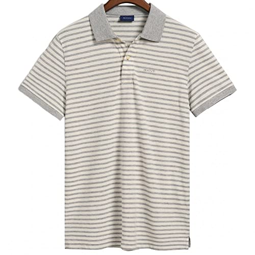 GANT Męska koszula polo SS Pique w paski, szary melanż, standardowa, szary melanż, M