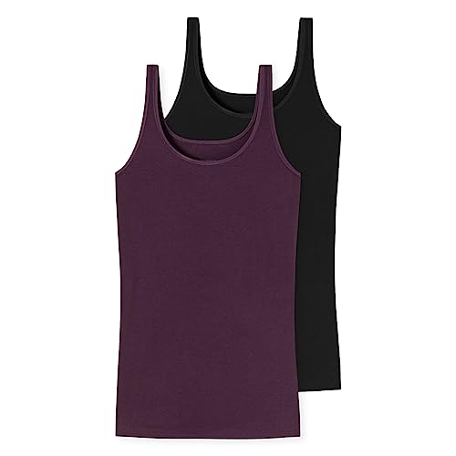 Schiesser Damski 2-pak top na ramiączkach podkoszulek bio bawełna 95/5 bielizna organiczna, czarny/śliwkowy, 38, Schwarz/Plume, 38