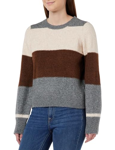 Vila Damski sweter z dzianiny z okrągłym dekoltem L/S Stripe Knit Top, szary, M