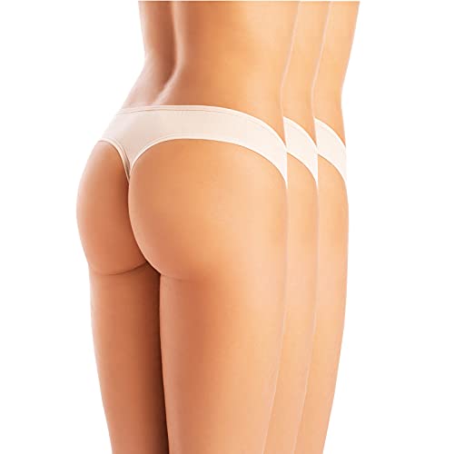 Teyli Damskie stringi tanga z bambusa, 3 sztuki w opakowaniu, beżowy, L