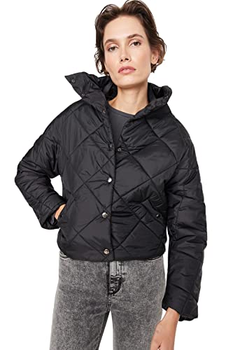 Trendyol Damska kurtka zimowa, jednokolorowa, oversize, czarna, S, Czarny