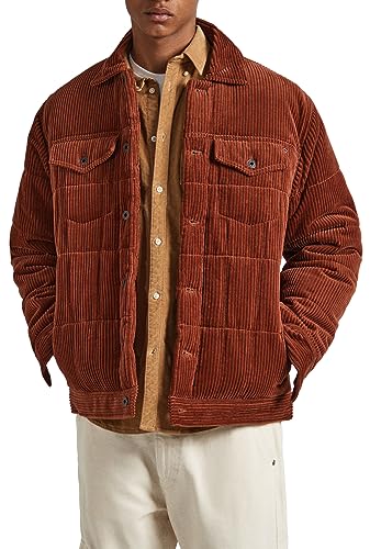 Pepe Jeans Męska kurtka puchowa Barnet Cord, Brązowy (rzeźba), XS