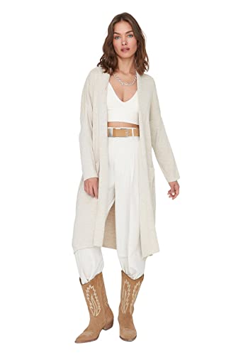 Trendyol Damski standardowy standardowy kardigan z dzianiny z dekoltem w serek, Szary, M