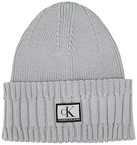 Calvin Klein Męska bawełniana czapka beanie z monogramem, Marmur szary, Rozmiar uniwersalny