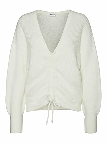 Noisy May Damski sweter z dzianiny Nmgitte L/S Rouching, Śnieżnobiały, M