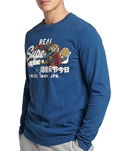 Superdry Męska koszulka Vintage Vl Narrative Ls Top, Niebieska butelka, XXL
