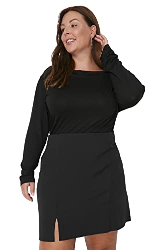 Trendyol Damska spódnica ołówkowa plus size mini spódnica ołówkowa tkana spódnica plus size, czarna, 52, Czarny