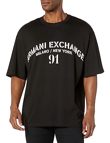 Armani Exchange Męski T-shirt z logo army oversize, czarny biały, XL