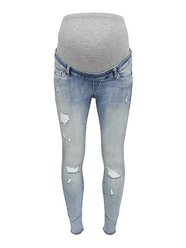 ONLY Dżinsy damskie Skinny Fit Mama OLMBlush Life Mid Raw Ankle, jasnoniebieski (light blue denim), (M) W / 32L