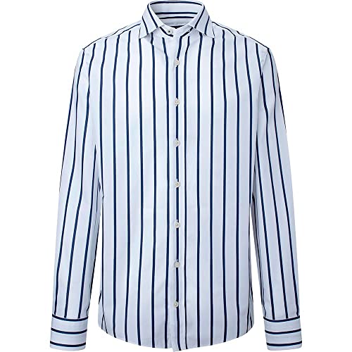 Hackett London Męska koszula w paski na co dzień, Biały/granatowy, XL