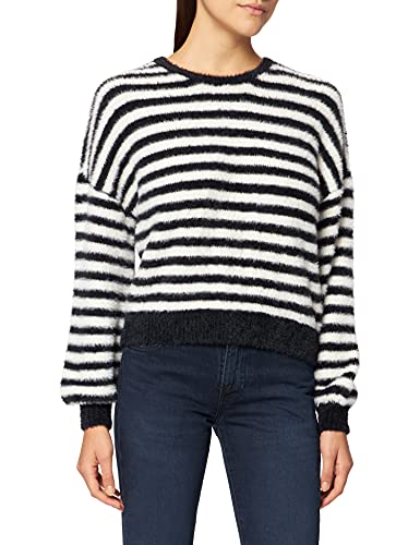 ONLY Damski sweter z dzianiny, krótki, Black/Stripes:w. Egret, M
