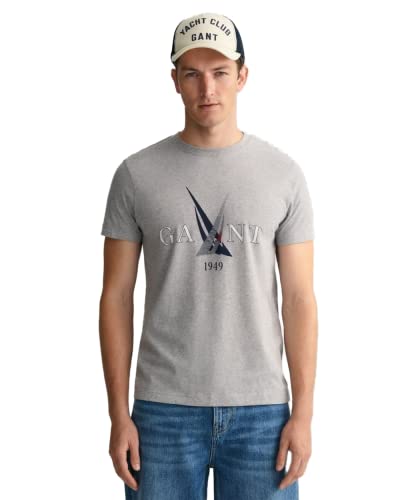 GANT Męski t-shirt SAIL Grey Melange, standardowy, szary melanż, L