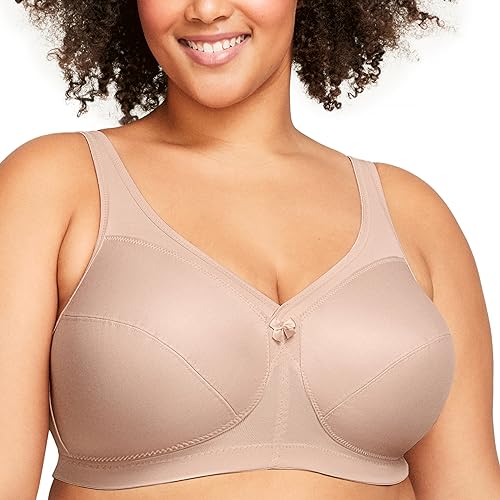 Glamorise Damski biustonosz z pełną figurą MagicLift Active bez fiszbin #1005 pełny biustonosz z pełnym pokryciem, beżowy (kawiarnia 211), 44J (rozmiar producenta: 44J)