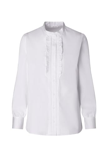 Seidensticker Damska bluzka - modna bluzka - Regular Fit - stójka - falbanki - długi rękaw - 100% bawełna, biały, 44