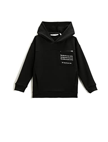 Koton Chłopięca bluza z kapturem Bedruckter z Taschendetaile, czarna (999), 5-6 lat, Czarny (999), 5-6 lat