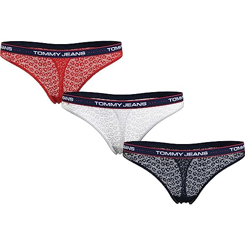 Tommy Jeans Stringi damskie, Głęboki karmazyn/biały/pustynne niebo, M