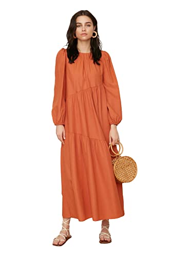 Trendyol Women's Shrew sukienka z okrągłym kołnierzem, z tkaniny popelinowej, Cinnamon, 34