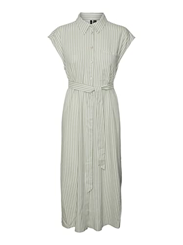 VERO MODA Damska sukienka Vmmymilo Sl Calf Shirt Dress WVN Ga, Reseda/Stripes: śnieżnobiałe, S