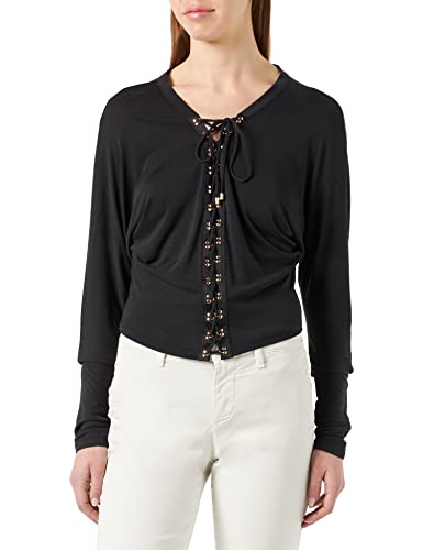 Pinko Damska koszula MORBIDO Maglia Jersey Modal CO Henley, Z99_Nero Limousine, XXS, Z99_nero limuzyna, XXS