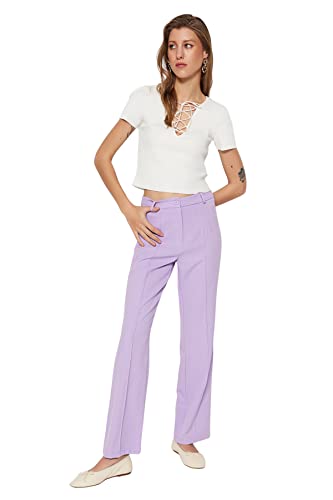 Trendyol Damskie spodnie z prostą nogawką, z wysokim stanem, liliowe, 38, liliowy, 36