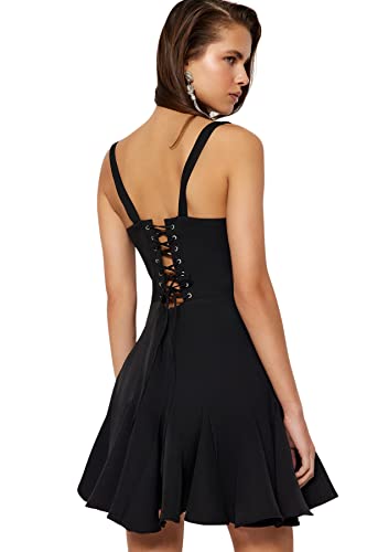 Trendyol Damska dopasowana tkana sukienka, czarna, 38, Czarny, 36