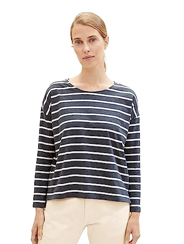 TOM TAILOR Damska koszulka z długim rękawem, 34236 - Anthra Mel Beige Stripe, 3XL
