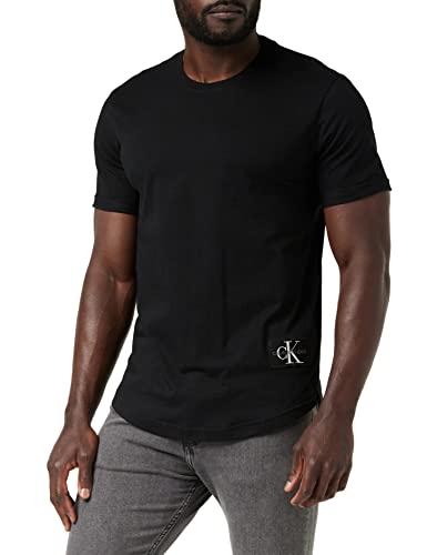Calvin Klein Jeans Męski T-shirt z krótkim rękawem, z logo Turn Up Sleeve z okrągłym dekoltem, Ck czarny, XL