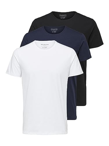 SELECTED HOMME BLACK T-shirt męski, Czarny/szczegóły: jasna biel + granatowy blezer, M