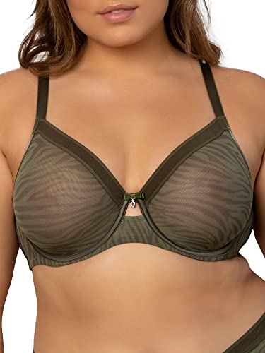 Curvy Couture Damski biustonosz bez fiszbin z siateczką, pełne zakrycie, Olive Waves, 95C