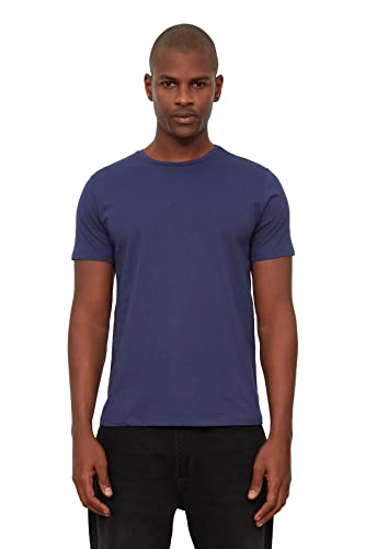 Trendyol Men's Ciemny purpurowy t-shirt męski Slim Fit 100% bawełna z krótkim rękawem, okrągły kołnierz, ciemny fiolet, ekstra duży