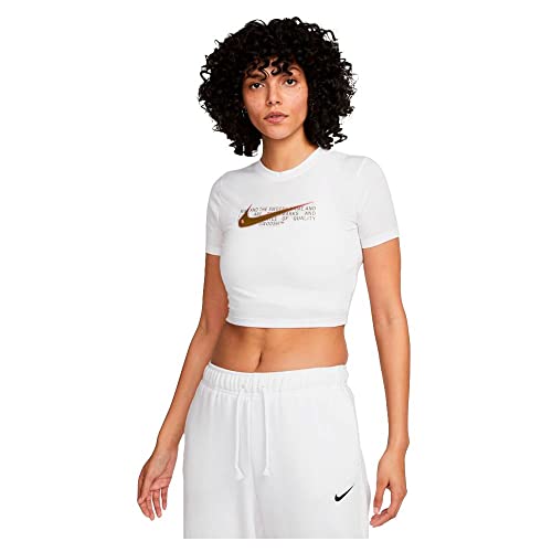NIKE Damska koszulka z krótkim rękawem Slim CRP Swoosh Dn5798 100 biała, XL, biały, XL