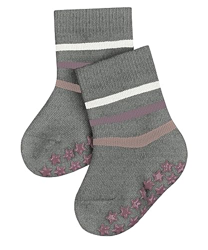 FALKE Uniseks skarpetki dziecięce Multi Stripe bawełniane antypoślizgowe wypustki 1 para, szare (Light Grey 3407), 62-68, szary (Light Grey 3407)
