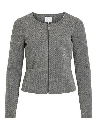 Vila Damska kurtka z dzianiny, krótki zamek błyskawiczny, Medium Grey Melange, XXL
