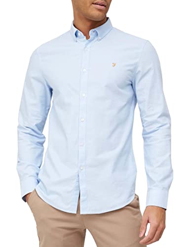 Farah Męska koszula bawełniana Oxford Brewer Slim Fit, Błękitny, S