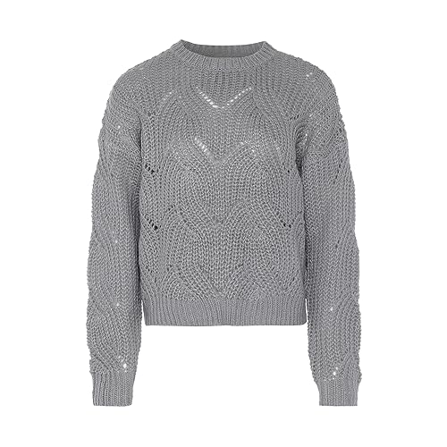 Jalene Damski sweter z dzianiny Twist, łukowaty, szary, melanż, w kratkę, rozmiar XL/XXL, szary melanż, XL