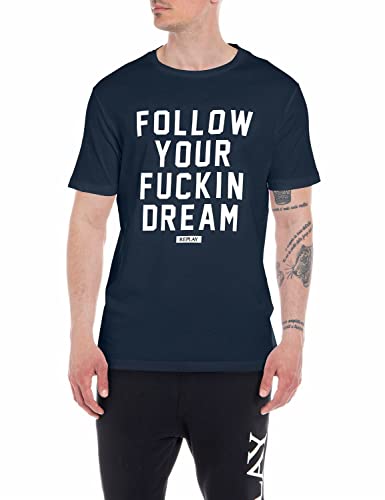 Replay Męski T-shirt z krótkim rękawem Follow Your Dream, 085 niebieski, XXL