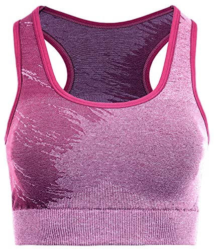 duParc Damski biustonosz Active Wear, Racerback, szybkoschnący, efekt melanżu, wyjmowane miseczki sportowe, czerwony, M